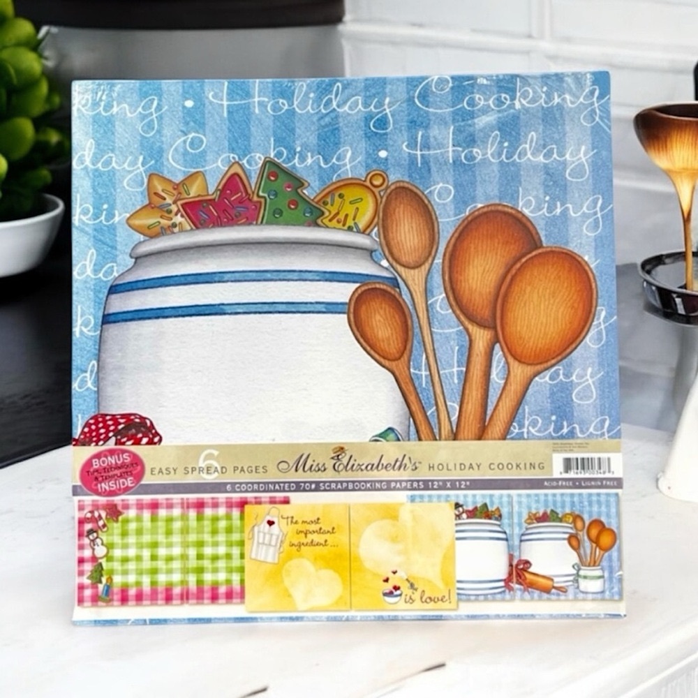 Miss Elizabeth’s Scrapbooking 6 Square Papers Holiday Cooking Baking 12 inch NWT